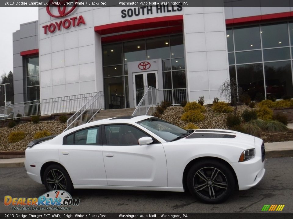 2013 Dodge Charger SXT AWD Bright White / Black/Red Photo #2
