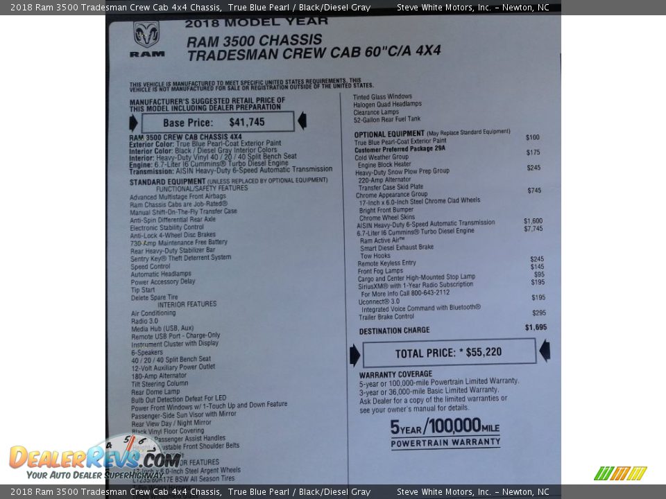 2018 Ram 3500 Tradesman Crew Cab 4x4 Chassis True Blue Pearl / Black/Diesel Gray Photo #29