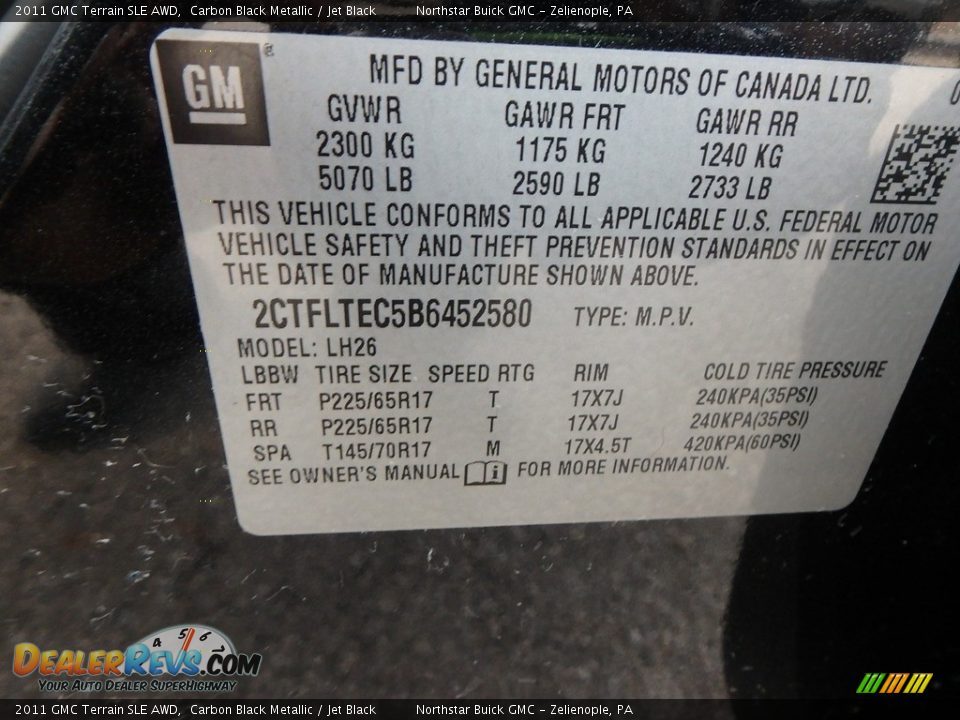 2011 GMC Terrain SLE AWD Carbon Black Metallic / Jet Black Photo #21