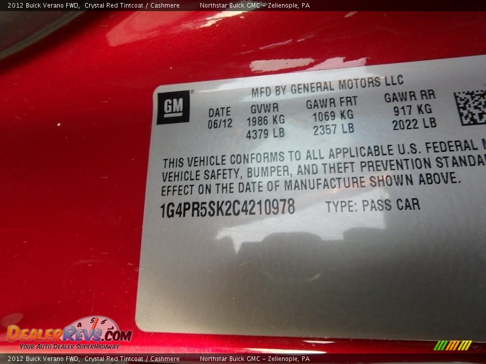 2012 Buick Verano FWD Crystal Red Tintcoat / Cashmere Photo #20