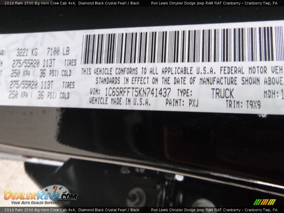 2019 Ram 1500 Big Horn Crew Cab 4x4 Diamond Black Crystal Pearl / Black Photo #13