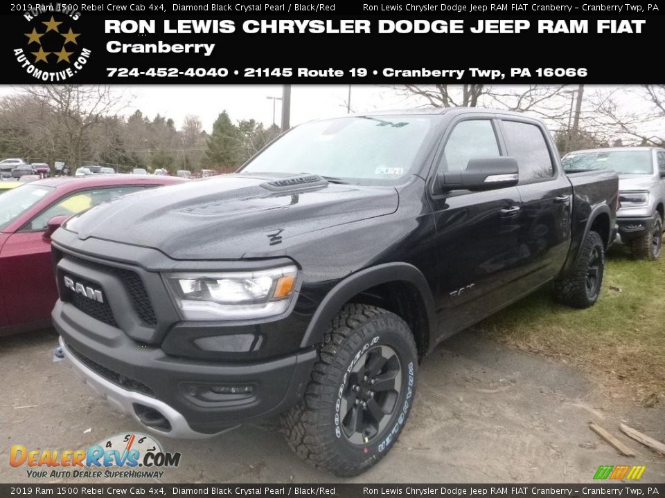 2019 Ram 1500 Rebel Crew Cab 4x4 Diamond Black Crystal Pearl / Black/Red Photo #1