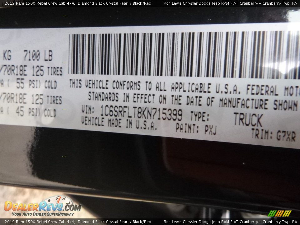 2019 Ram 1500 Rebel Crew Cab 4x4 Diamond Black Crystal Pearl / Black/Red Photo #14