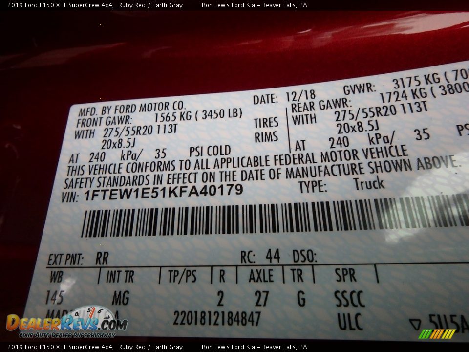 2019 Ford F150 XLT SuperCrew 4x4 Ruby Red / Earth Gray Photo #11