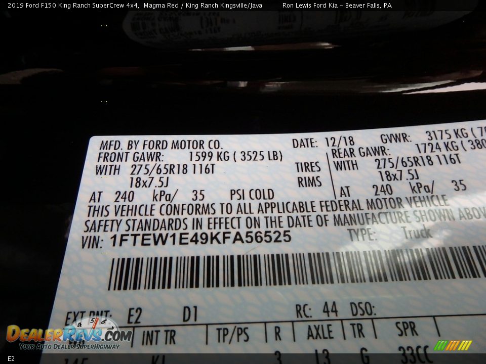 Ford Color Code E2 Magma Red