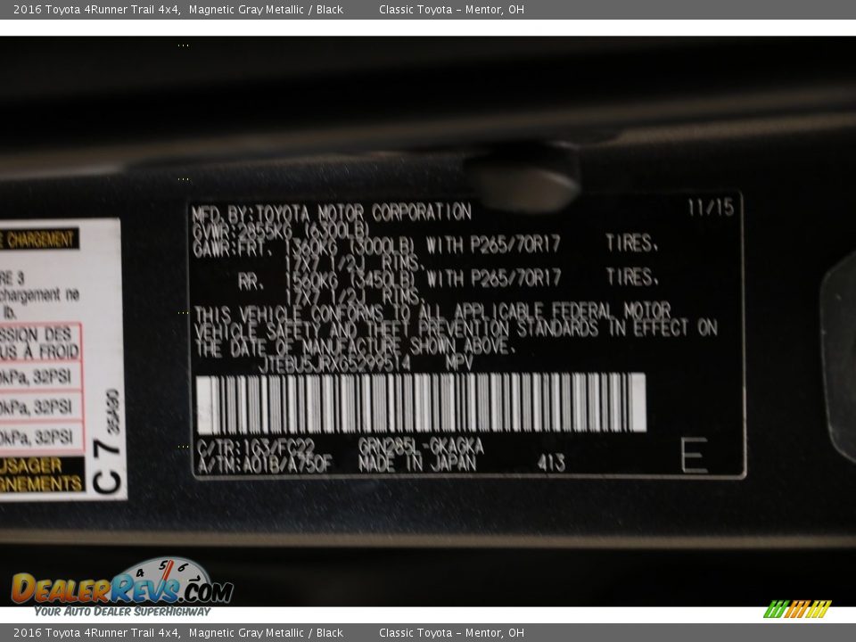 2016 Toyota 4Runner Trail 4x4 Magnetic Gray Metallic / Black Photo #21