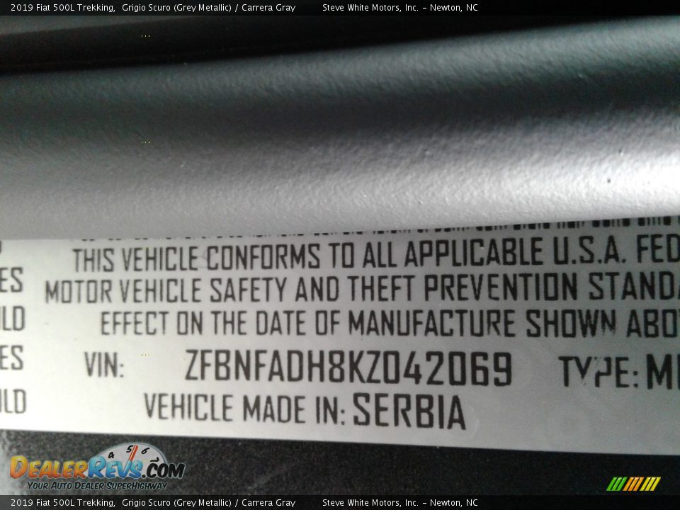 Info Tag of 2019 Fiat 500L Trekking Photo #32