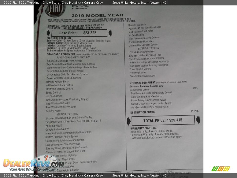 2019 Fiat 500L Trekking Window Sticker Photo #33