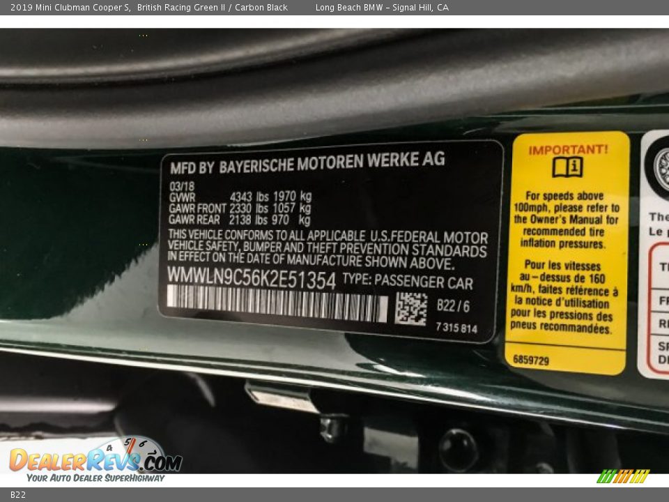 Mini Color Code B22 British Racing Green II