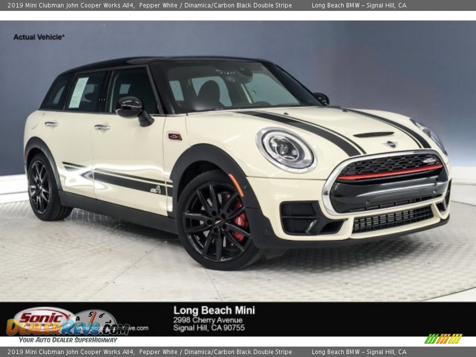 2019 Mini Clubman John Cooper Works All4 Pepper White / Dinamica/Carbon Black Double Stripe Photo #1