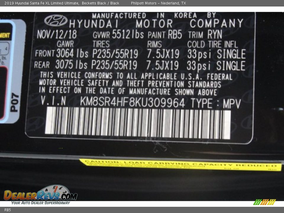 Hyundai Color Code RB5 Becketts Black