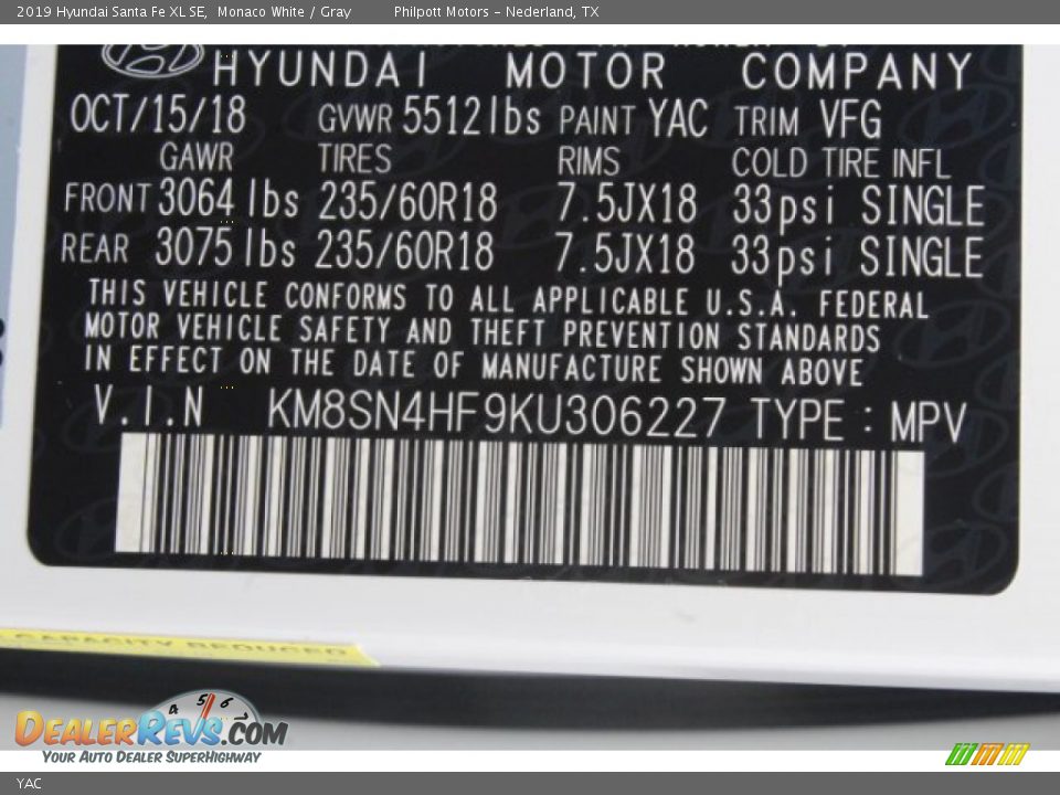 Hyundai Color Code YAC Monaco White