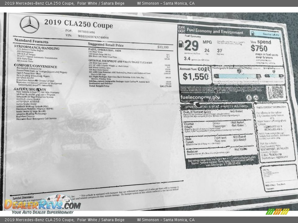 2019 Mercedes-Benz CLA 250 Coupe Polar White / Sahara Beige Photo #10