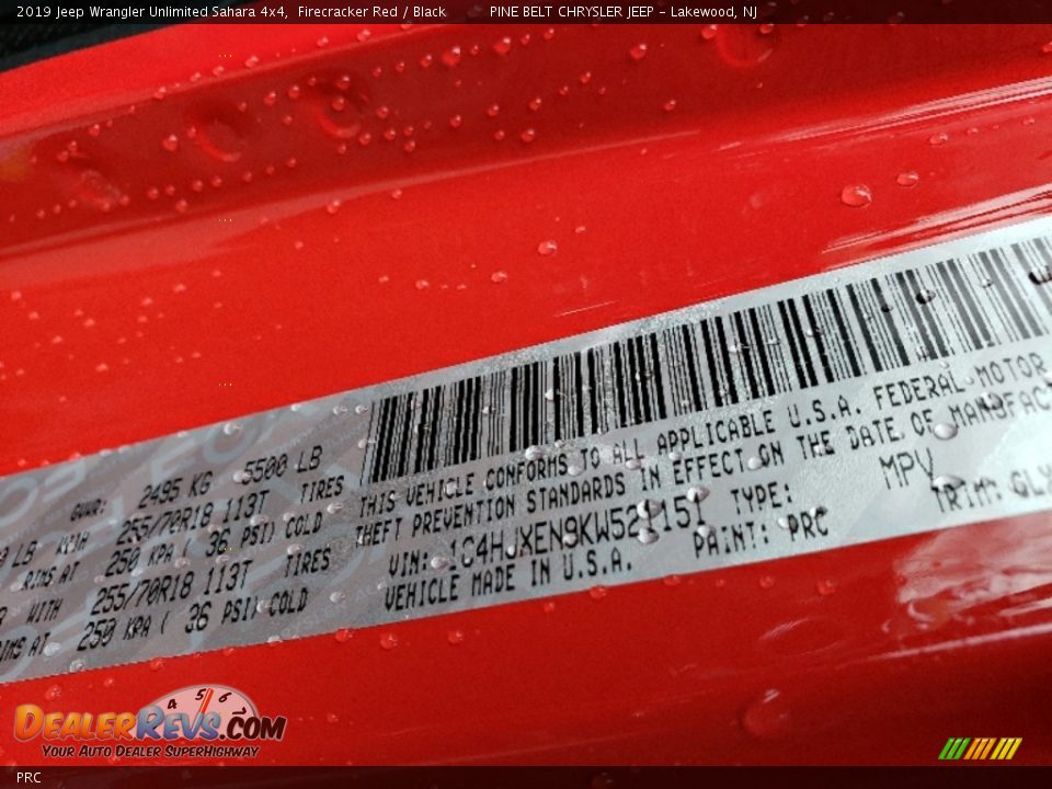 Jeep Color Code PRC Firecracker Red