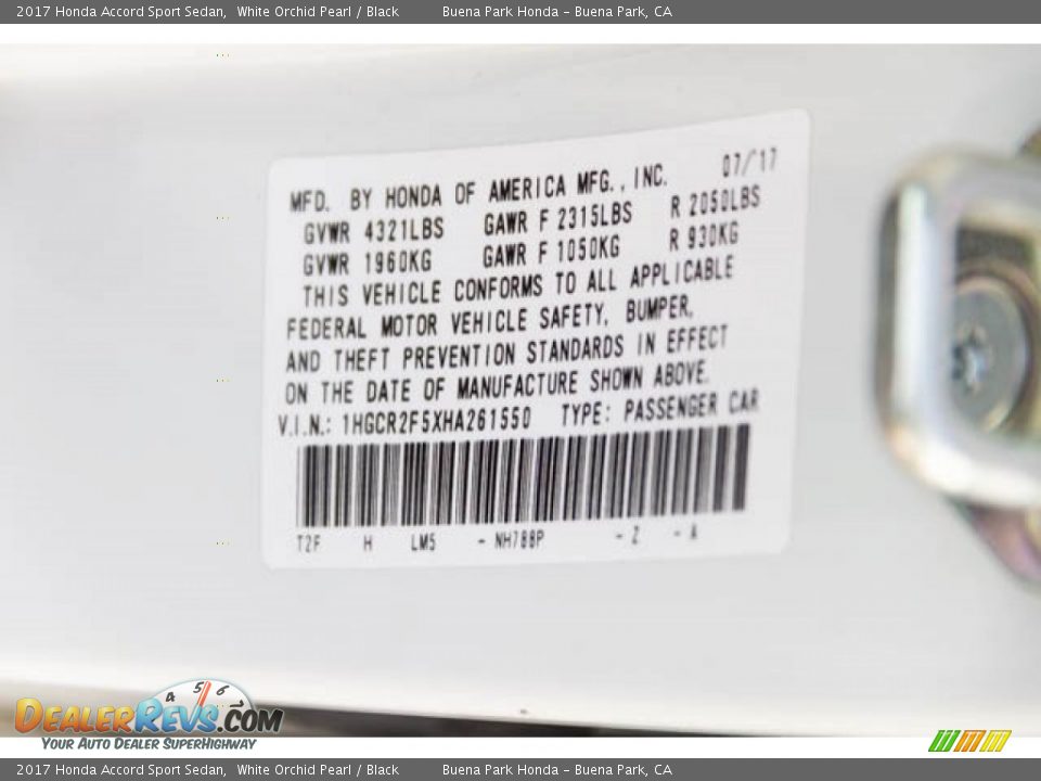 2017 Honda Accord Sport Sedan White Orchid Pearl / Black Photo #35