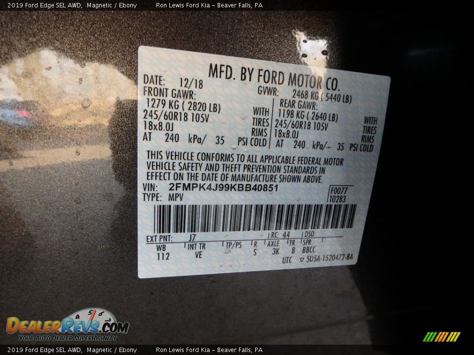 2019 Ford Edge SEL AWD Magnetic / Ebony Photo #16