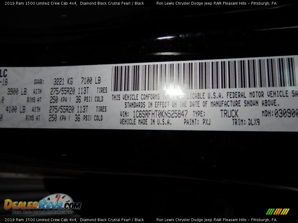 2019 Ram 1500 Limited Crew Cab 4x4 Diamond Black Crystal Pearl / Black Photo #15