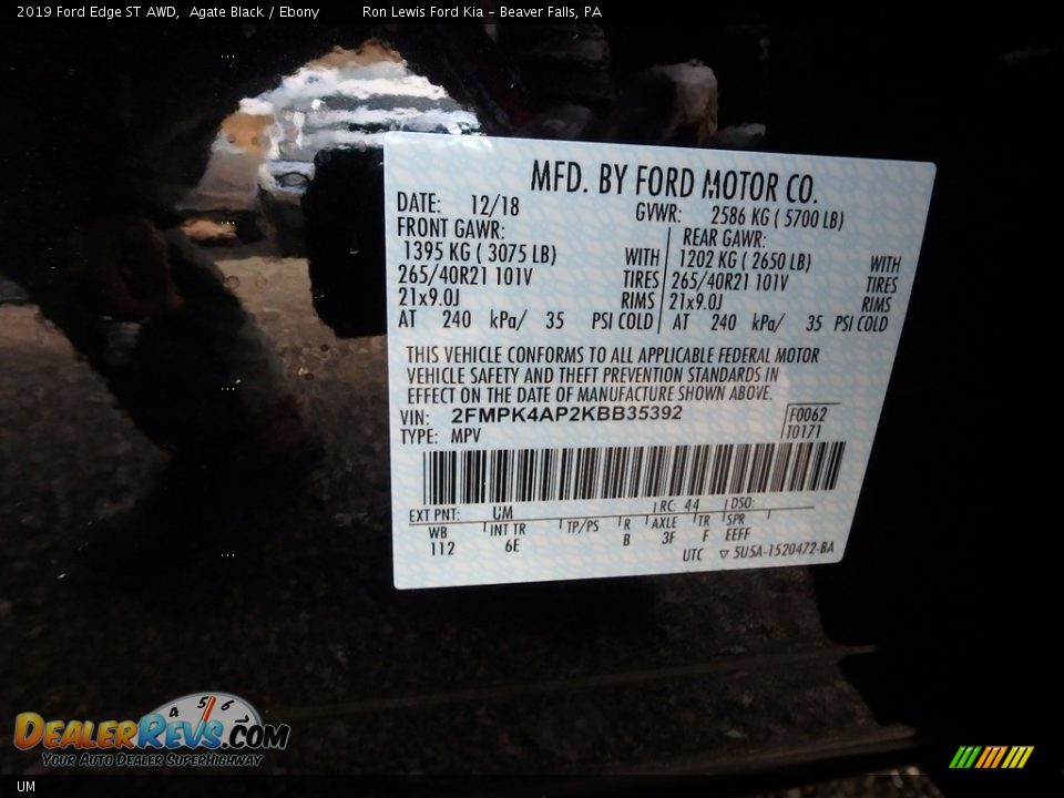 Ford Color Code UM Agate Black