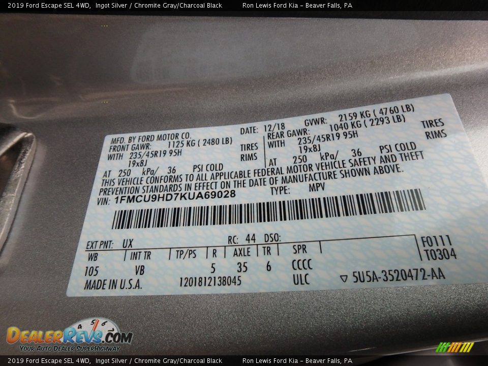 2019 Ford Escape SEL 4WD Ingot Silver / Chromite Gray/Charcoal Black Photo #16