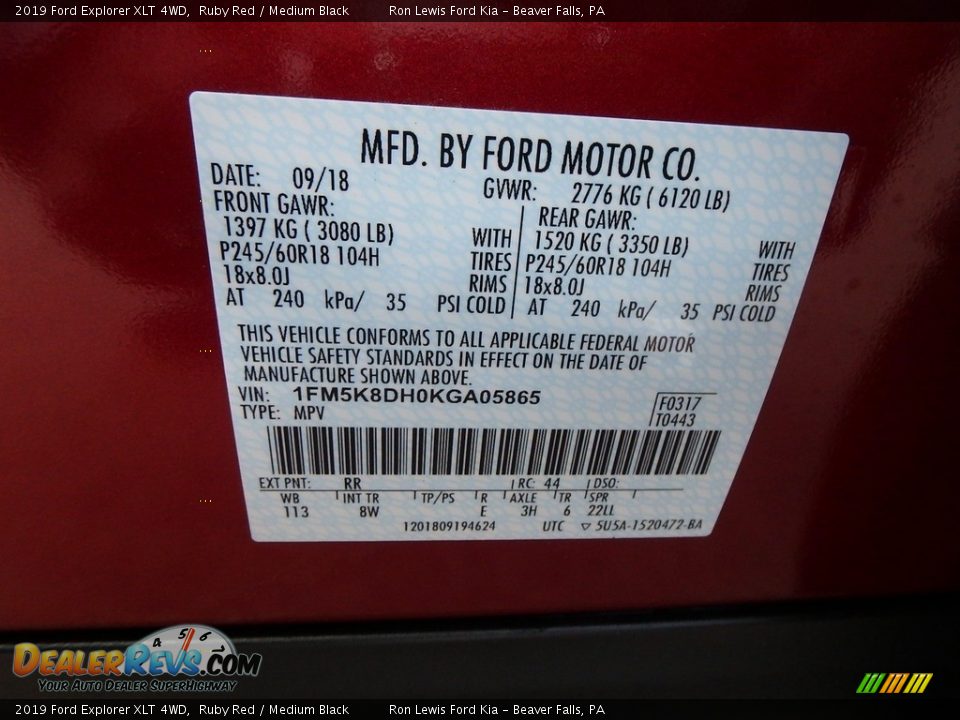 2019 Ford Explorer XLT 4WD Ruby Red / Medium Black Photo #17