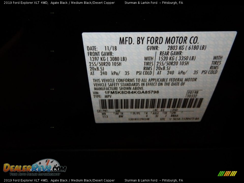 2019 Ford Explorer XLT 4WD Agate Black / Medium Black/Desert Copper Photo #11