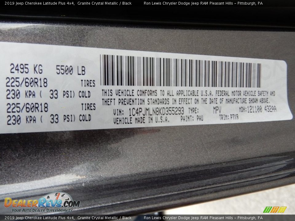 2019 Jeep Cherokee Latitude Plus 4x4 Granite Crystal Metallic / Black Photo #15