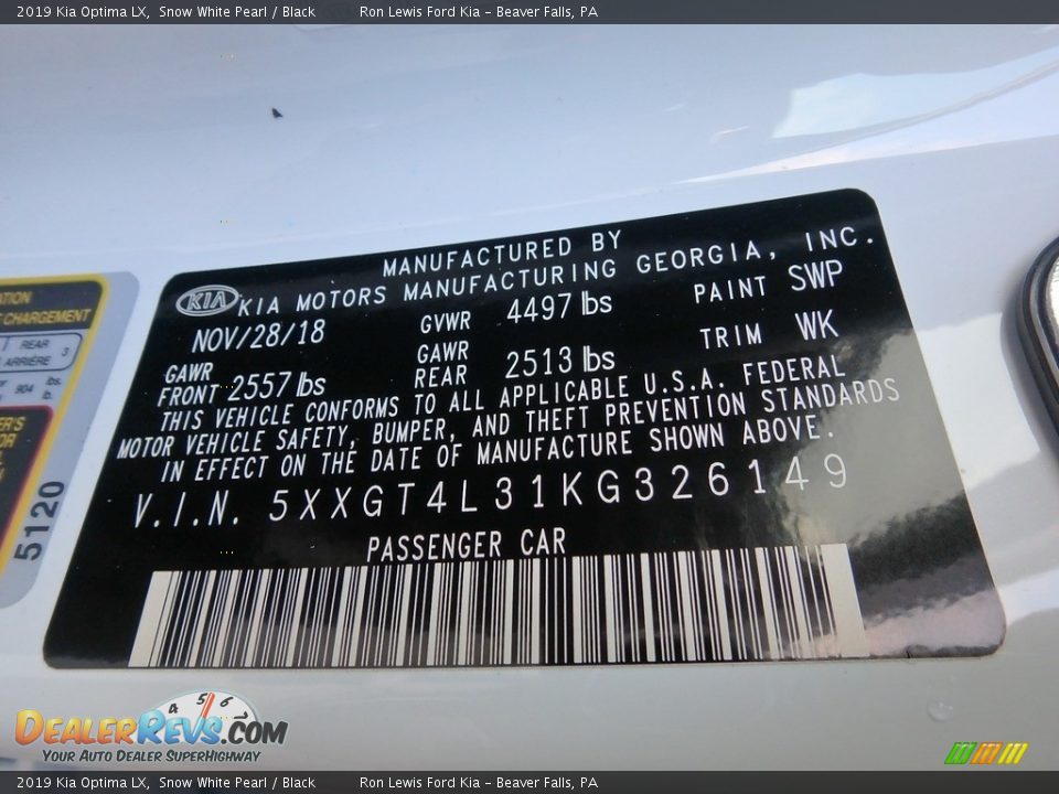 2019 Kia Optima LX Snow White Pearl / Black Photo #14