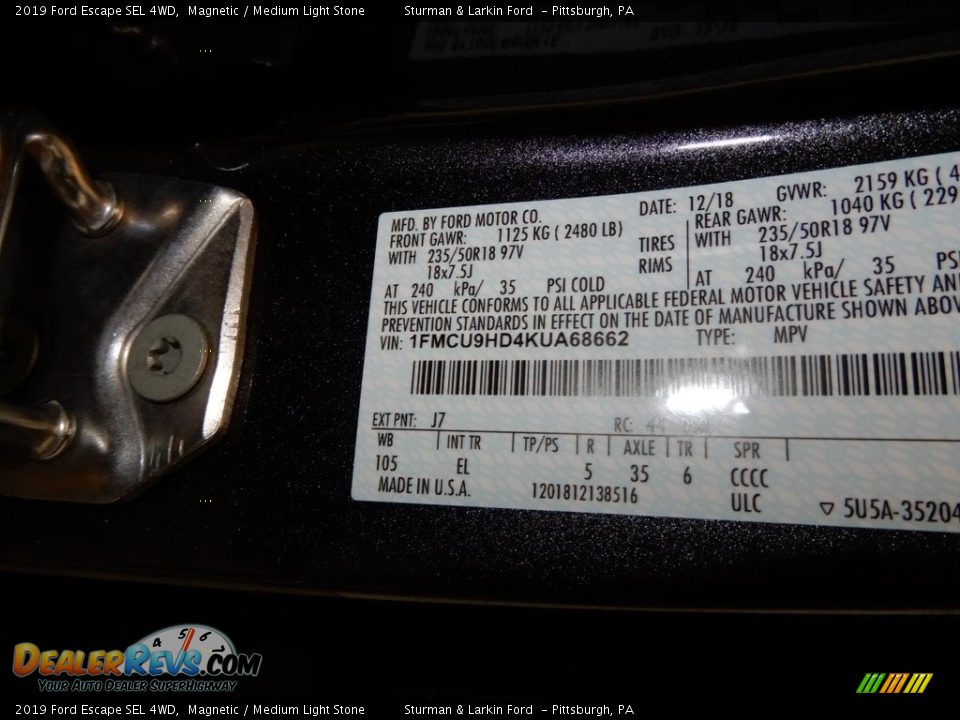 2019 Ford Escape SEL 4WD Magnetic / Medium Light Stone Photo #11