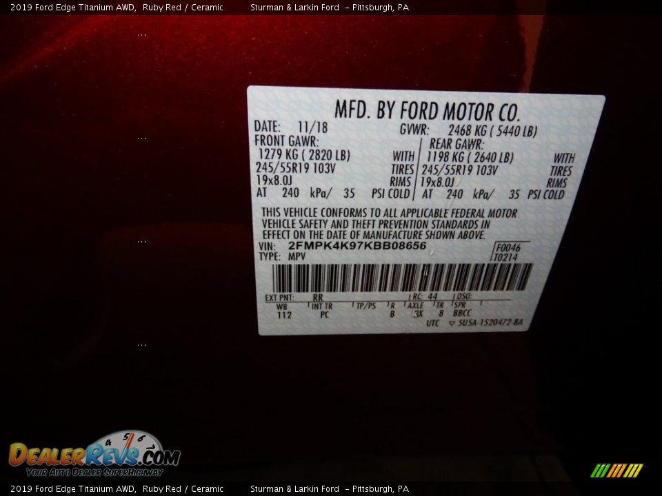 2019 Ford Edge Titanium AWD Ruby Red / Ceramic Photo #11