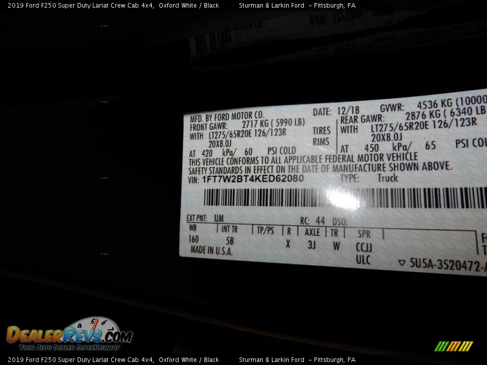 2019 Ford F250 Super Duty Lariat Crew Cab 4x4 Oxford White / Black Photo #11