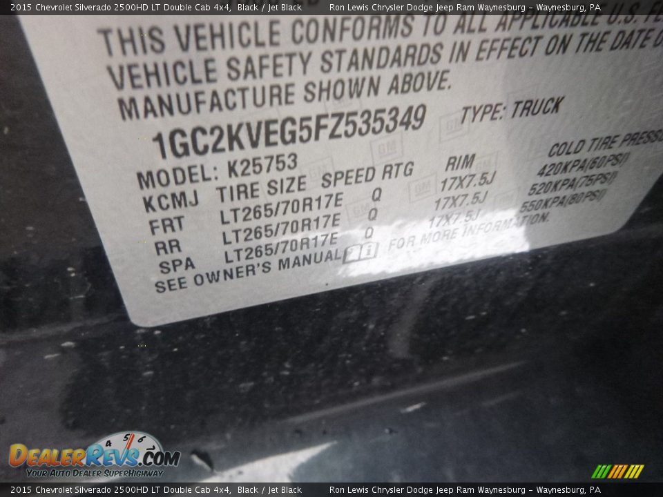2015 Chevrolet Silverado 2500HD LT Double Cab 4x4 Black / Jet Black Photo #15
