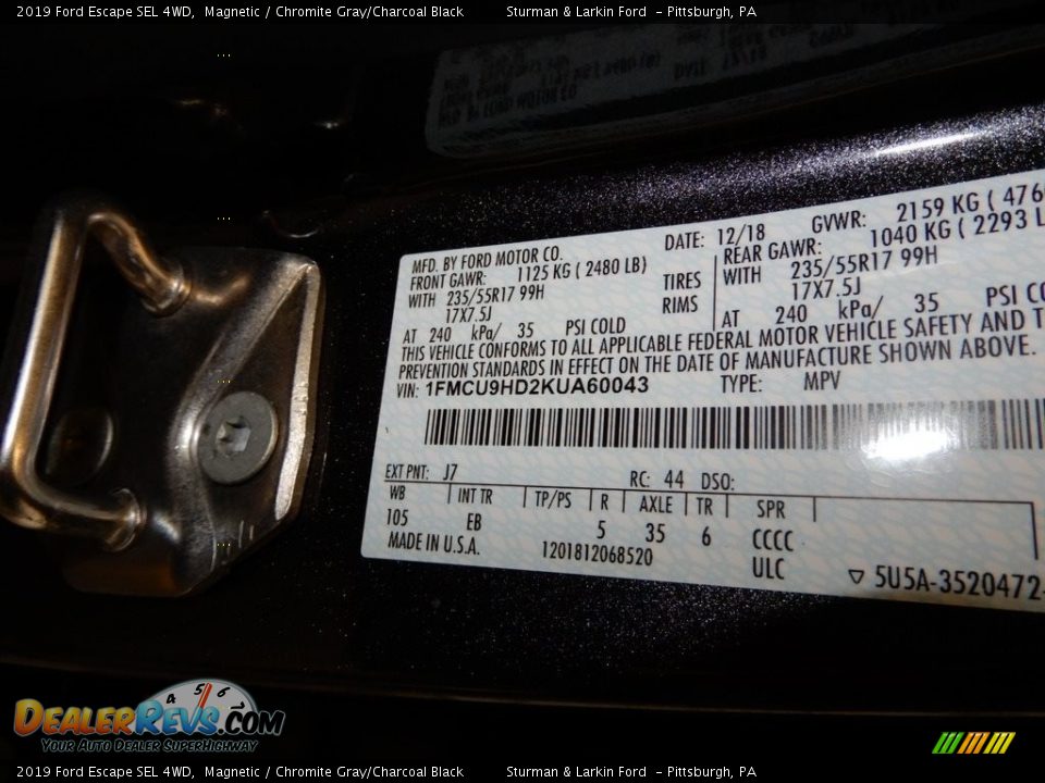 2019 Ford Escape SEL 4WD Magnetic / Chromite Gray/Charcoal Black Photo #11