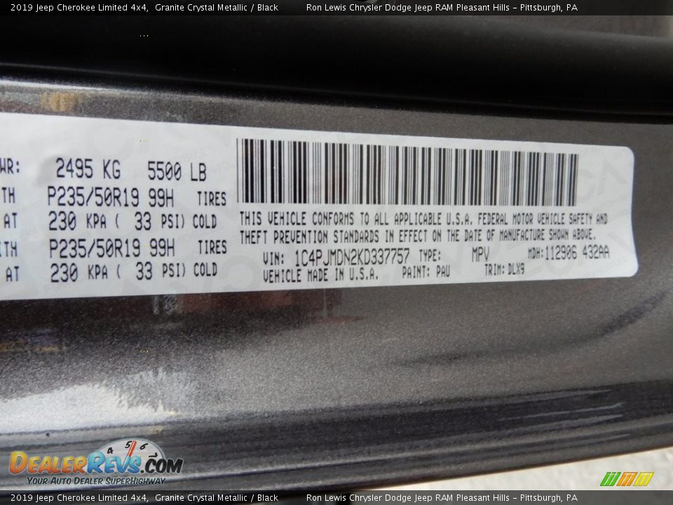 2019 Jeep Cherokee Limited 4x4 Granite Crystal Metallic / Black Photo #15