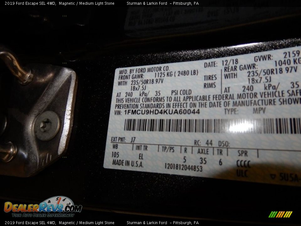 2019 Ford Escape SEL 4WD Magnetic / Medium Light Stone Photo #11