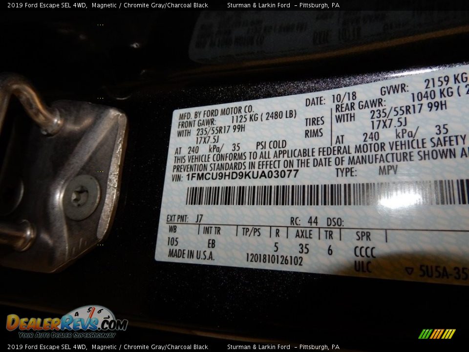 2019 Ford Escape SEL 4WD Magnetic / Chromite Gray/Charcoal Black Photo #11