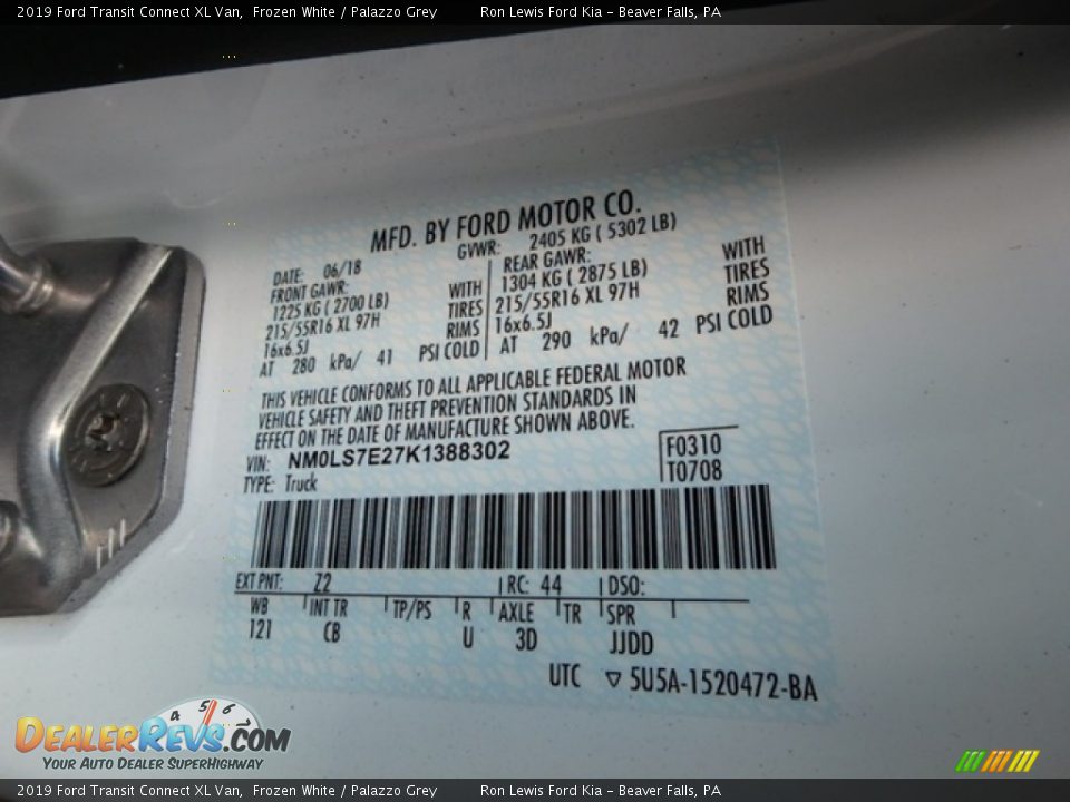 2019 Ford Transit Connect XL Van Frozen White / Palazzo Grey Photo #17