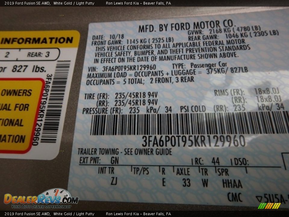 2019 Ford Fusion SE AWD White Gold / Light Putty Photo #15