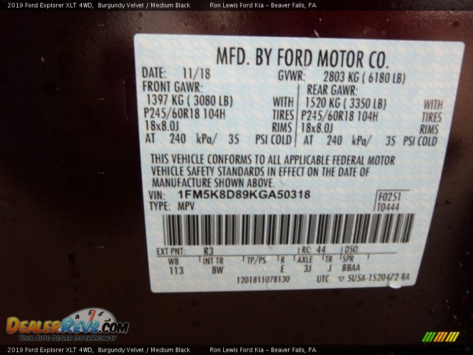 2019 Ford Explorer XLT 4WD Burgundy Velvet / Medium Black Photo #17