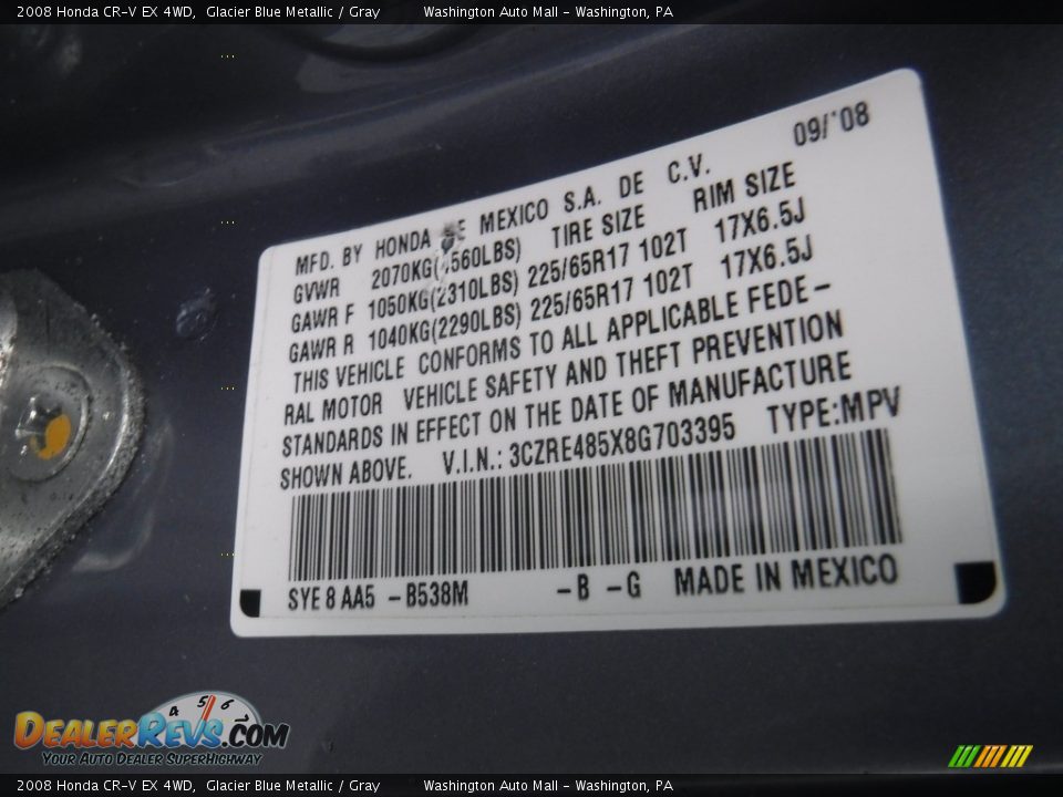 2008 Honda CR-V EX 4WD Glacier Blue Metallic / Gray Photo #25