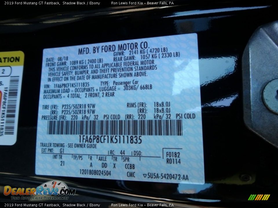 2019 Ford Mustang GT Fastback Shadow Black / Ebony Photo #13