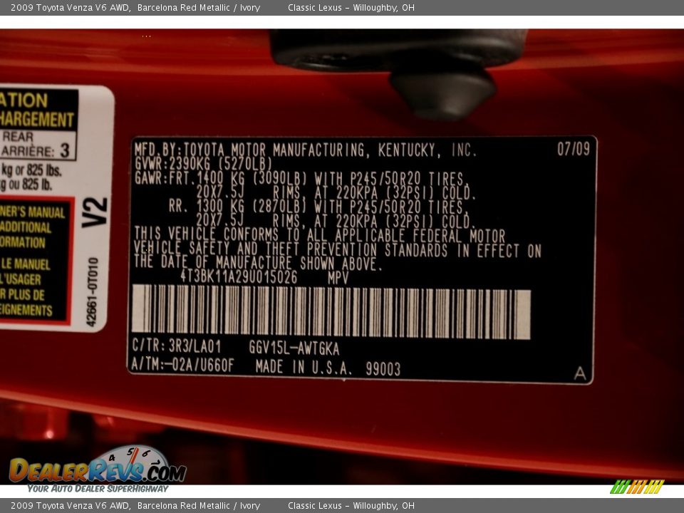 2009 Toyota Venza V6 AWD Barcelona Red Metallic / Ivory Photo #25