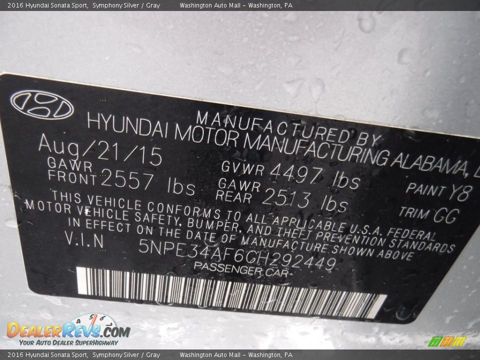 2016 Hyundai Sonata Sport Symphony Silver / Gray Photo #26