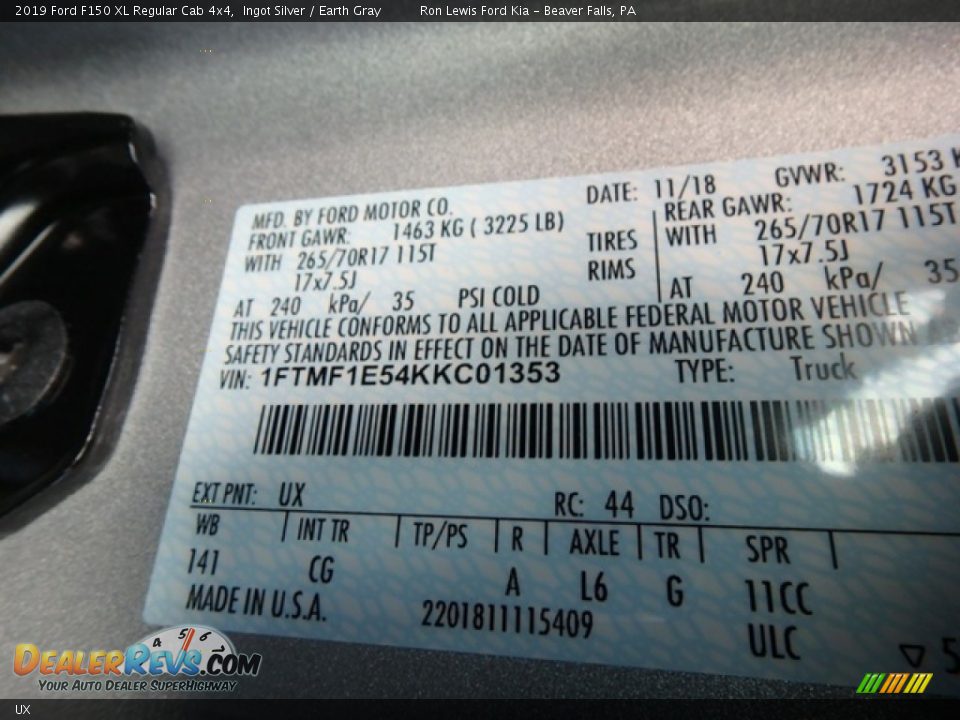 Ford Color Code UX Ingot Silver
