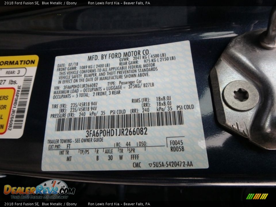 2018 Ford Fusion SE Blue Metallic / Ebony Photo #14