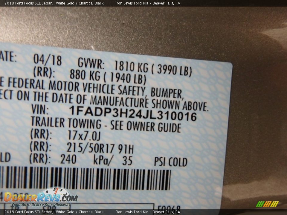 2018 Ford Focus SEL Sedan White Gold / Charcoal Black Photo #15