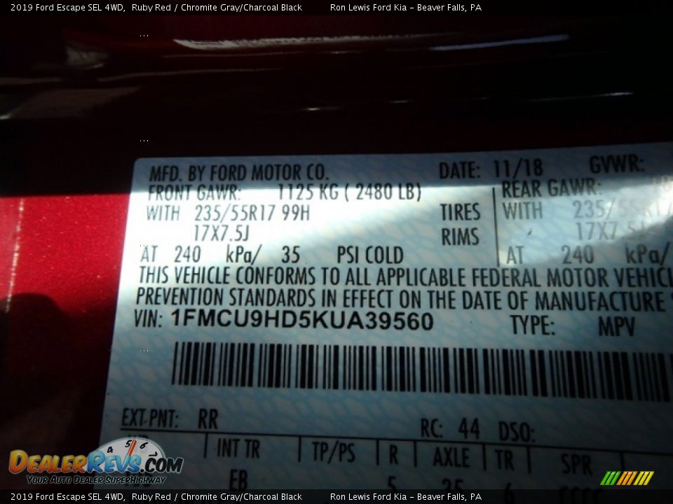 2019 Ford Escape SEL 4WD Ruby Red / Chromite Gray/Charcoal Black Photo #15