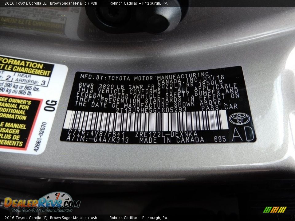 2016 Toyota Corolla LE Brown Sugar Metallic / Ash Photo #16