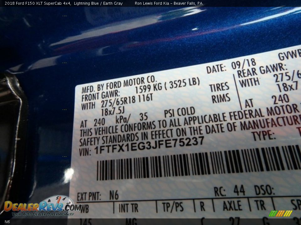 Ford Color Code N6 Lightning Blue