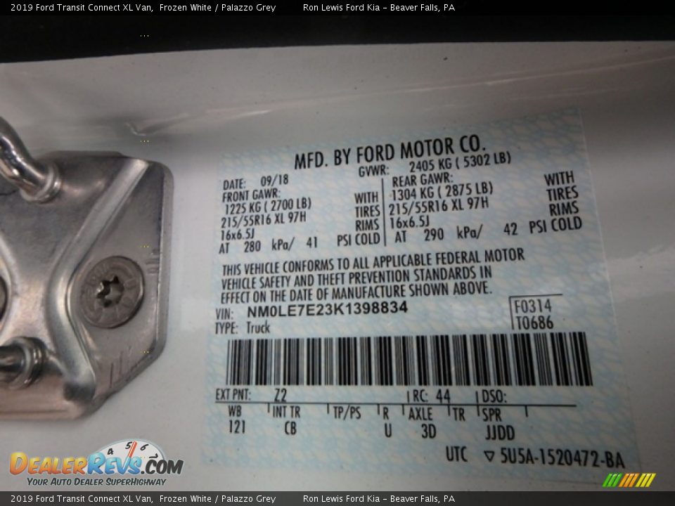 2019 Ford Transit Connect XL Van Frozen White / Palazzo Grey Photo #16