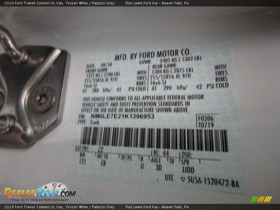 2019 Ford Transit Connect XL Van Frozen White / Palazzo Grey Photo #15